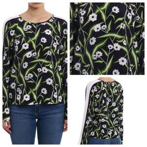 Equipment Femme Abeline 100% Silk Floral Raglan Blouse Black Green White Size L